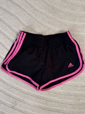 ADIDAS Women’s Marathon 20 Black Athletic Shorts with Pink Stripes